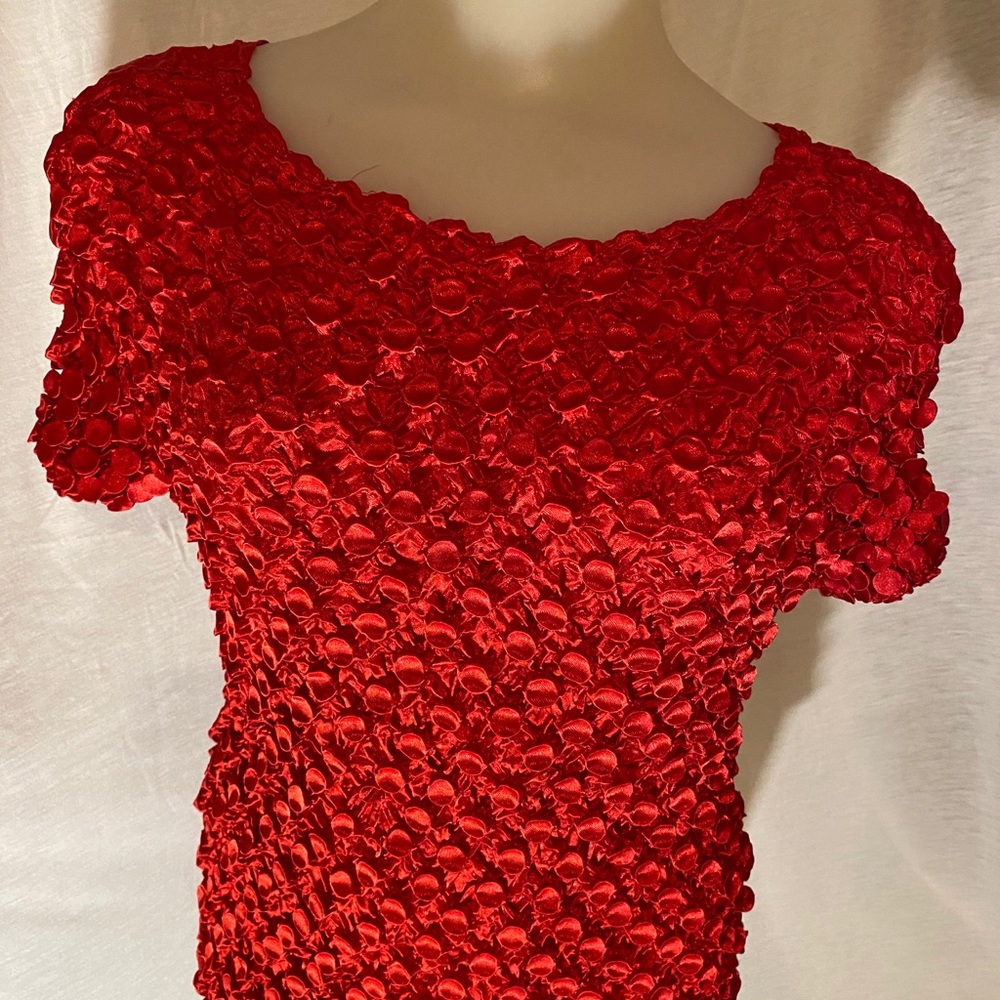 Red popcorn stretch pullover  short sleeves top